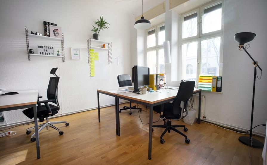 4 desks in shared office, co-working space