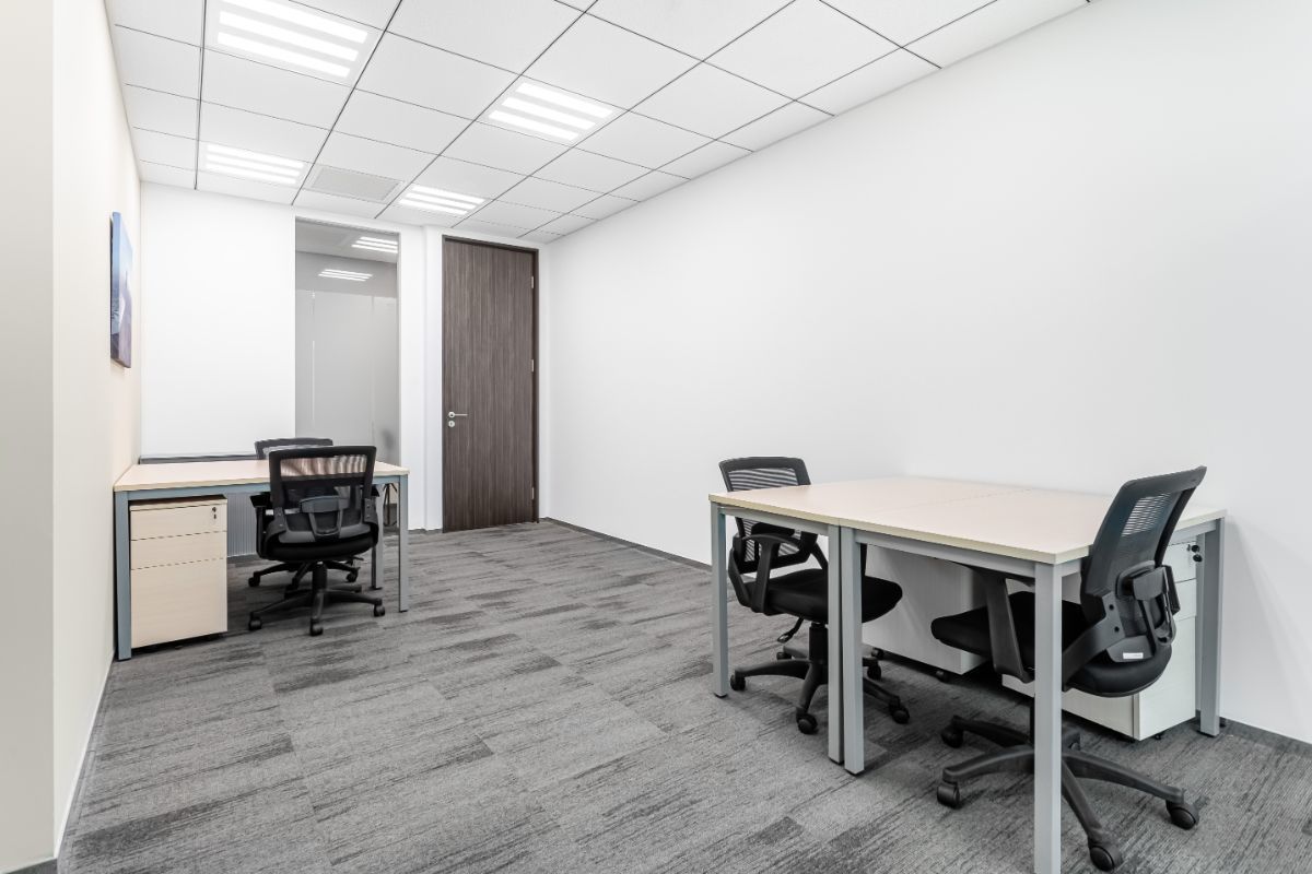Work your way in a private office for three. Work your way in a private office for three.