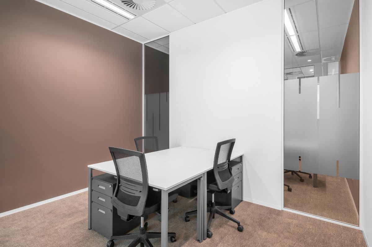 Work your way in a private office for three. Work your way in a private office for three.