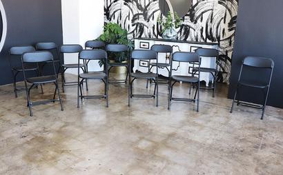 Colorful Meeting Space with Skyline View Colorful Meeting Space with Skyline View