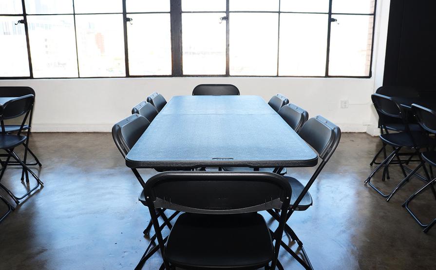 Colorful Meeting Space with Skyline View