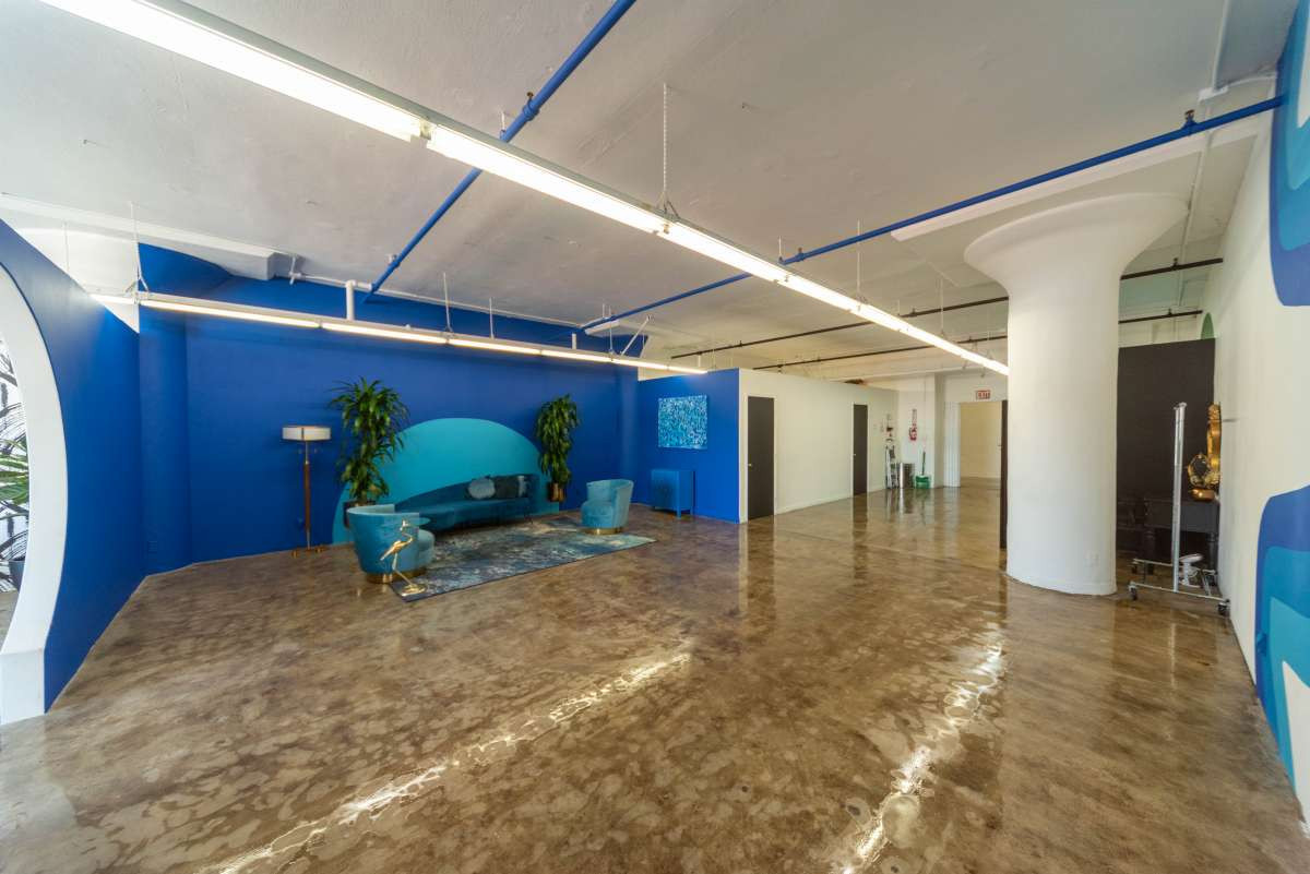 Colorful Meeting Space with Skyline View Colorful Meeting Space with Skyline View