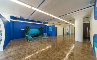 Colorful Meeting Space with Skyline View Colorful Meeting Space with Skyline View