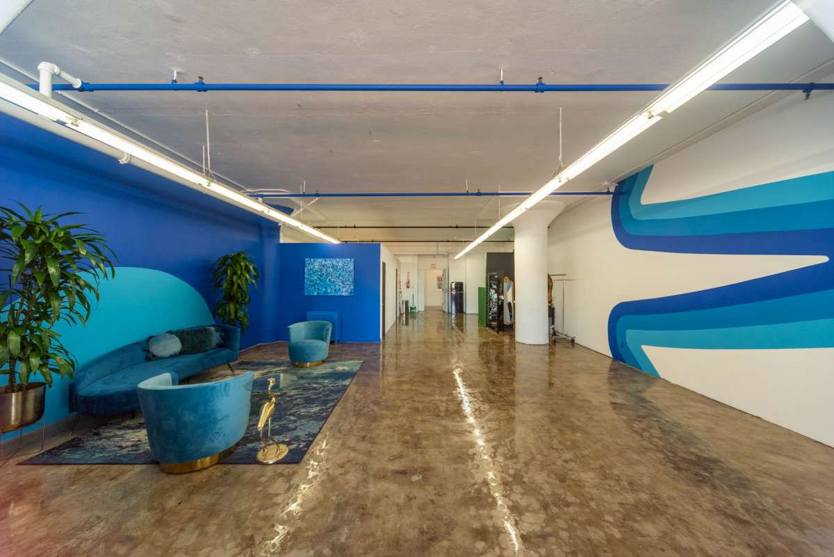 Colorful Meeting Space with Skyline View Colorful Meeting Space with Skyline View