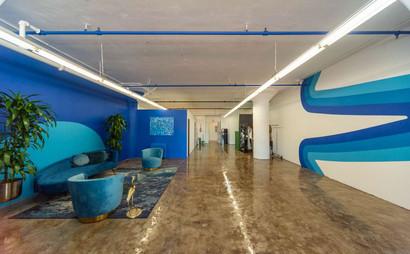 Colorful Meeting Space with Skyline View Colorful Meeting Space with Skyline View