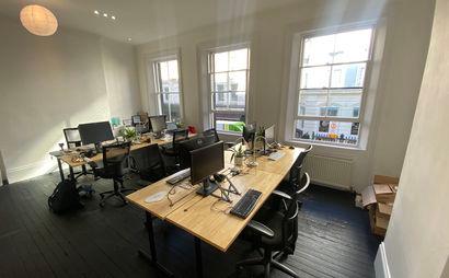 Four desks in shared office with small B-Corp.  Four desks in shared office with small B-Corp.