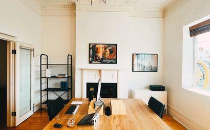 Individual desk spaces in creative studio Individual desk spaces in creative studio