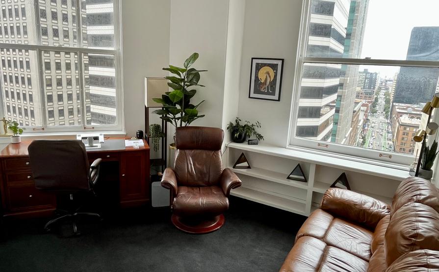 Downtown Private Office with Desk, Meeting Area, City Views