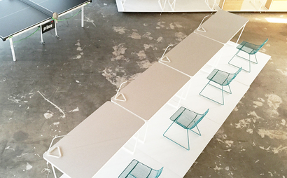 Mobile desk in creative studio Mobile desk in creative studio