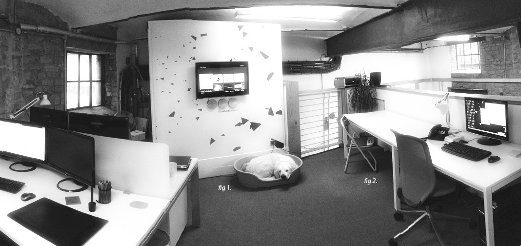 Desk space at Paintworks in animation studio