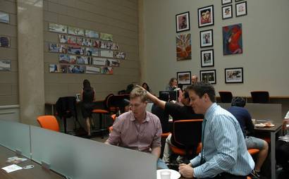 Grab a seat anywhere in our coworking Cafe Grab a seat anywhere in our coworking Cafe