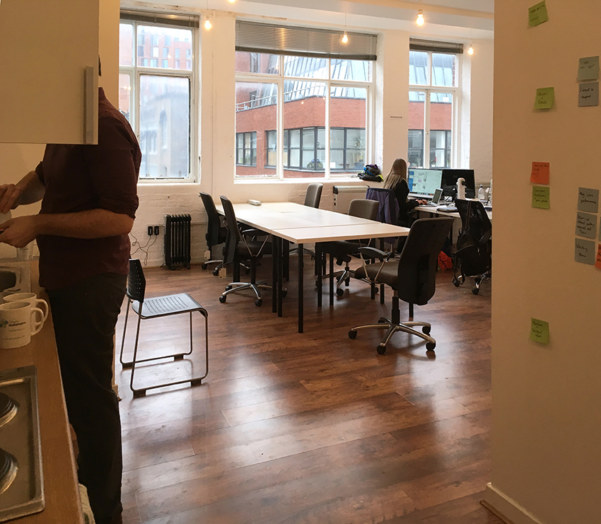 Island of five desks in office Desks Near Me