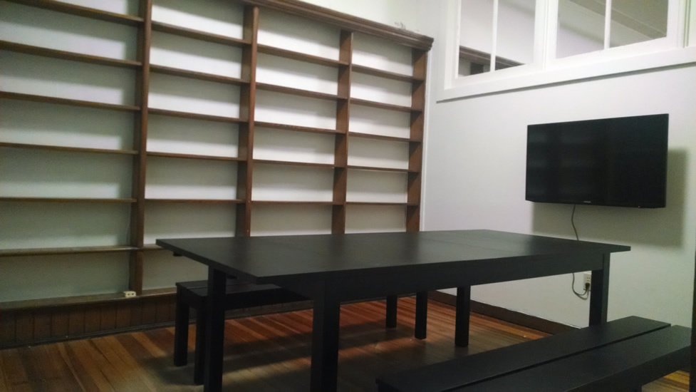 Open desks and tables in coworking space