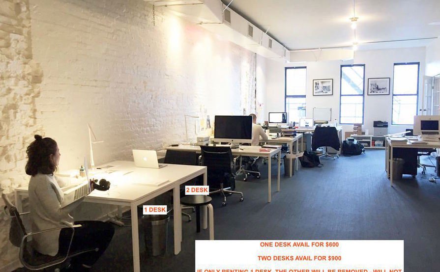1-2 desks in a shared open office space