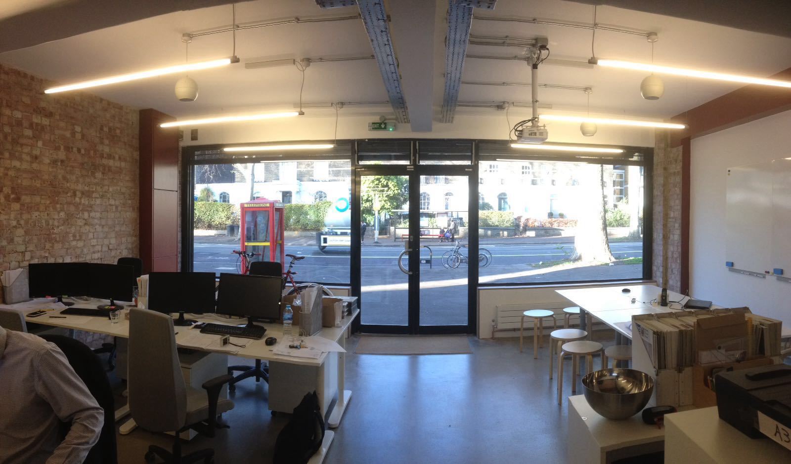 Comfortable desk, chair and cabinet in shared secure studio work space Comfortable desk, chair and cabinet in shared secure studio work space