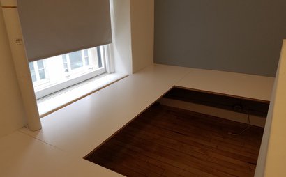 Semi-private corner workspace in quiet creative office Semi-private corner workspace in quiet creative office