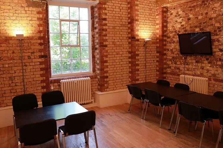 Desks in fun office space!
