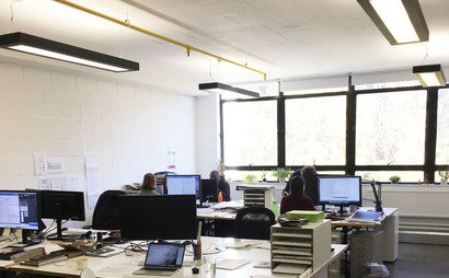 Large desks in bright period building Large desks in bright period building