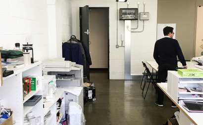 Large desks in bright period building Large desks in bright period building