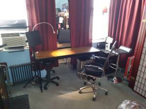 Work space, computer station, some storage