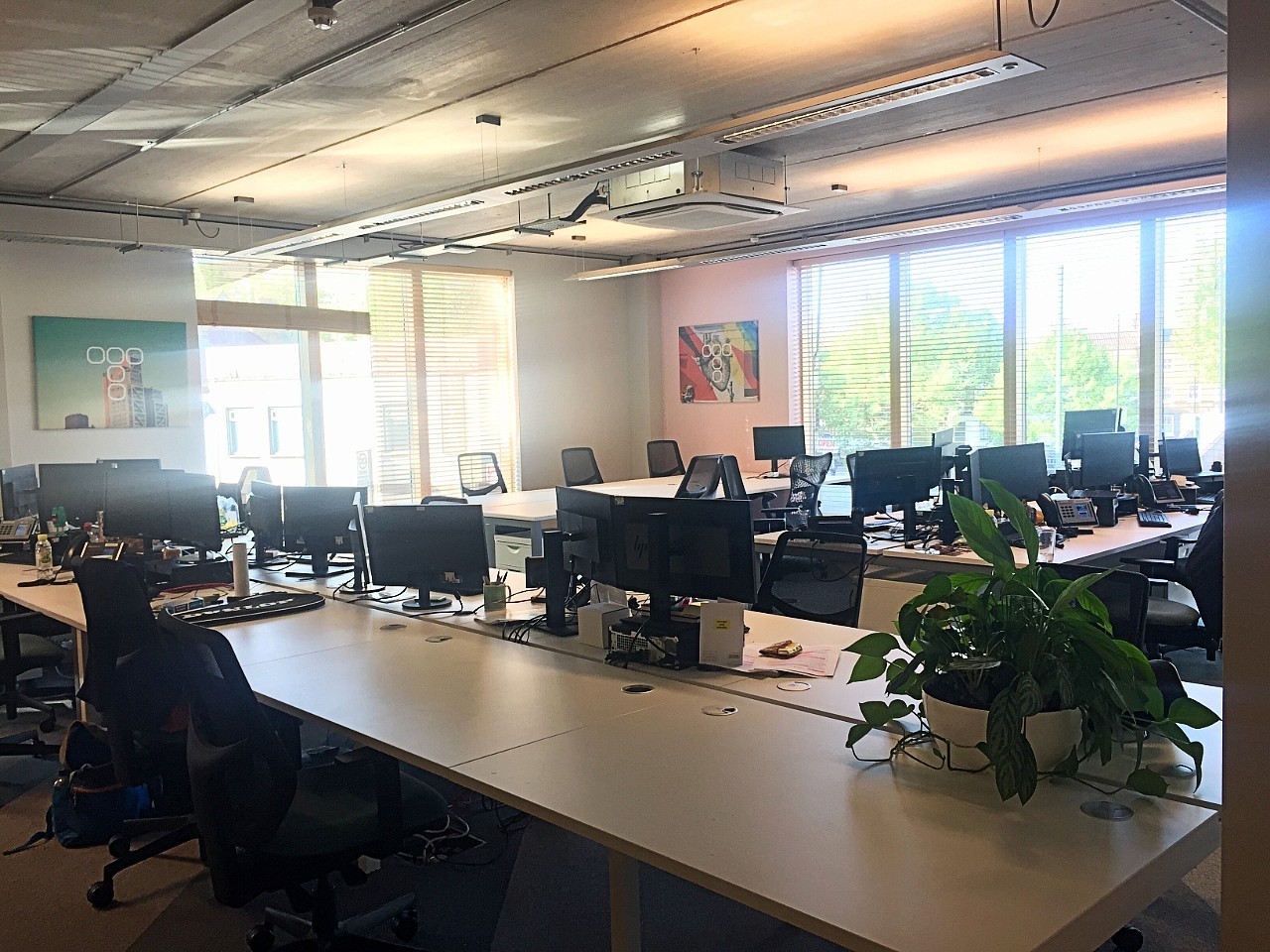 Flexible desk options in energetic office